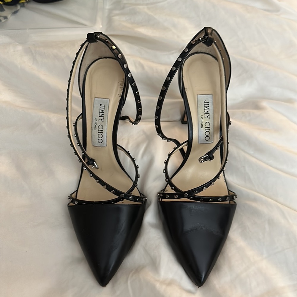 Jimmy Choo black studded wrap heel